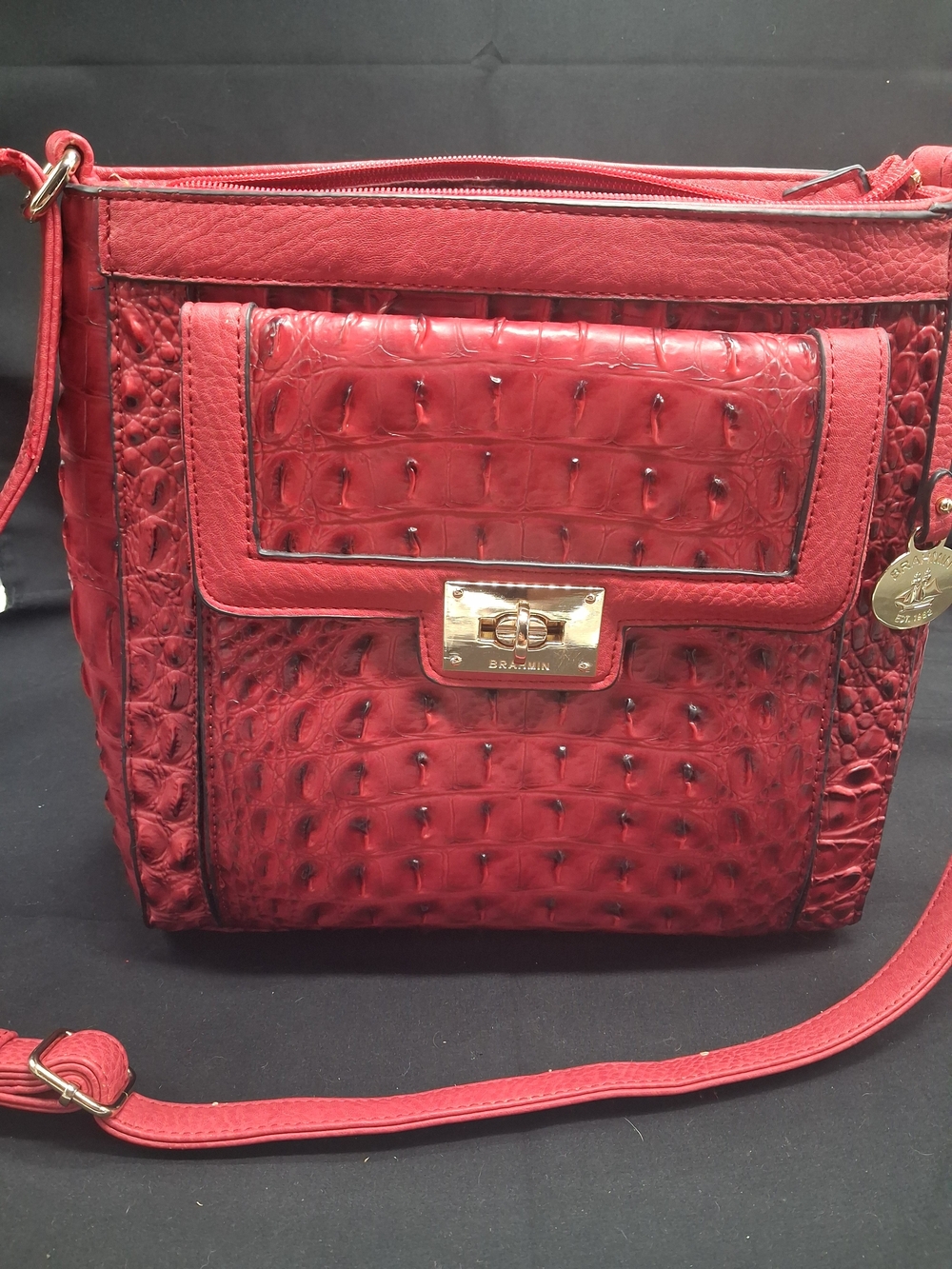 Brahmin Red Croc-Embossed Crossbody Bag
